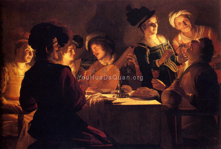 Supper With The Minstrel And His Lute - 格里特·范·弘索斯特